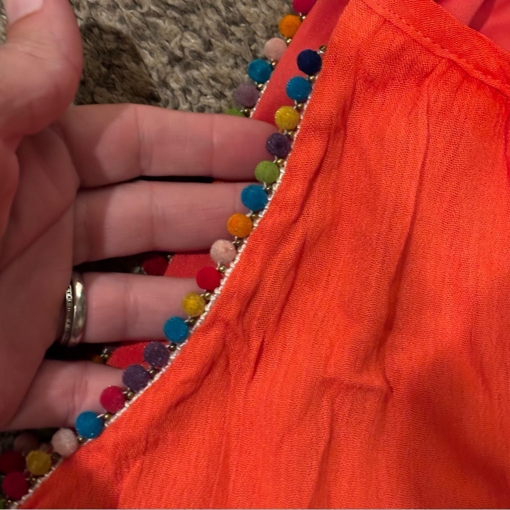 The Vanity Room Beaded & Pompom Trim Sleeveless Red Sz Medium - Picture 3 of 8